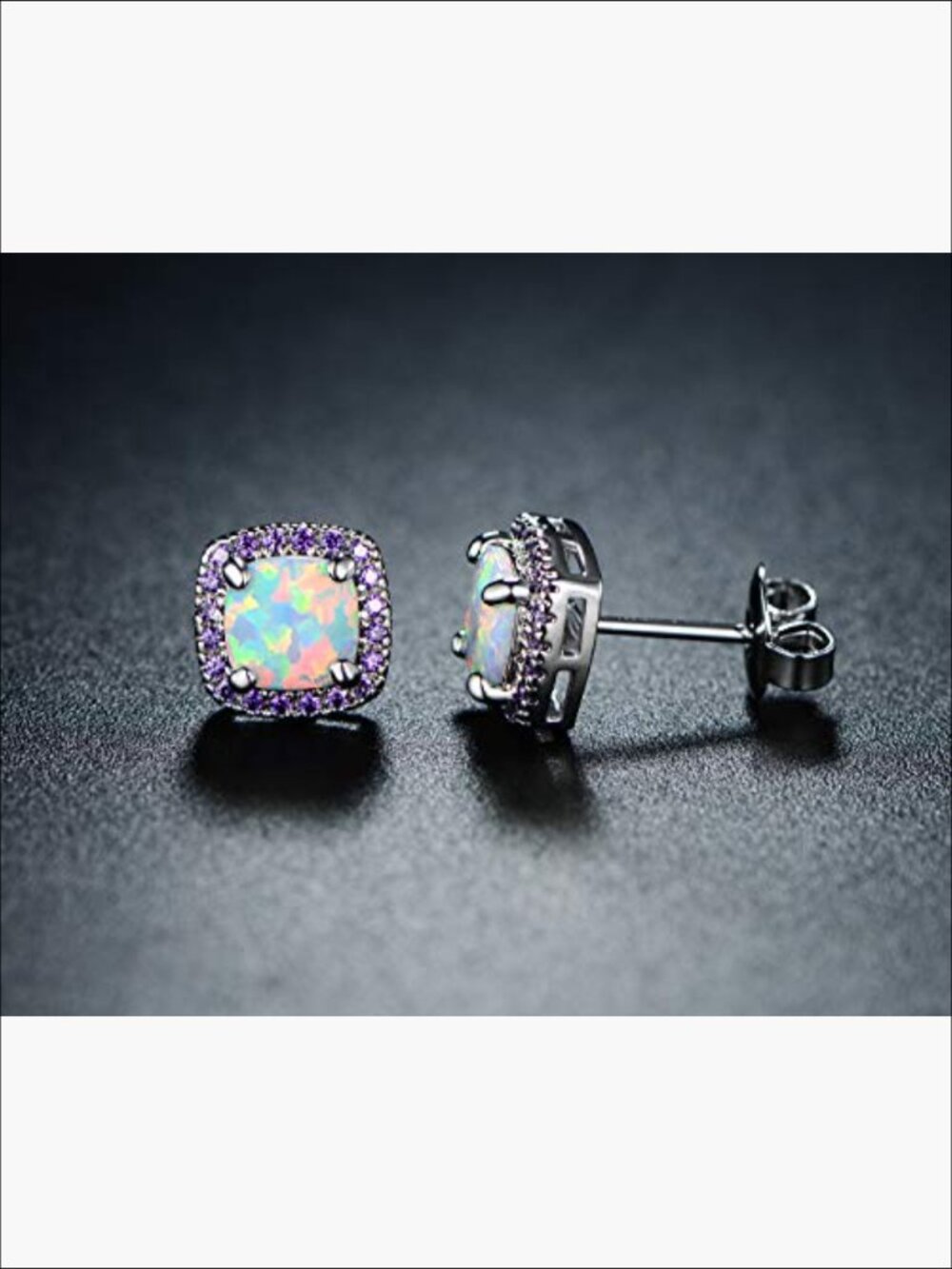 White Gold Plated Created White Opal Stud Earrings For Women View 2